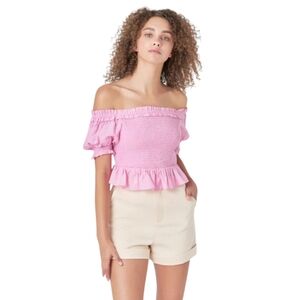 Endless Rose Off the Shoulder Smocked Top in Pink S